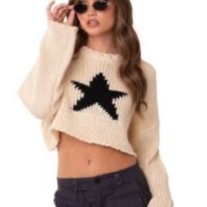 Edikted Cream Knit Sweater with Black Star